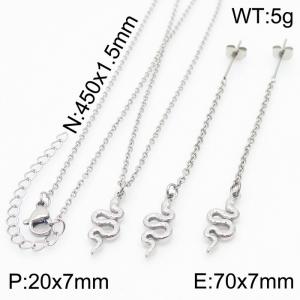 Women Silver Color Stainless Steel Necklace&Chain Earrings Set with  Dainty Snake Charms - KS198107-Z
