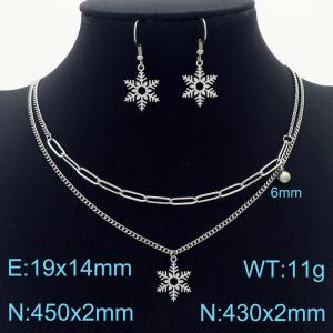 Women Silver Color Stainless Steel Necklac&Earrings Set with Cartoon Bell&Delicate Snowflake Charms - KS198112-Z