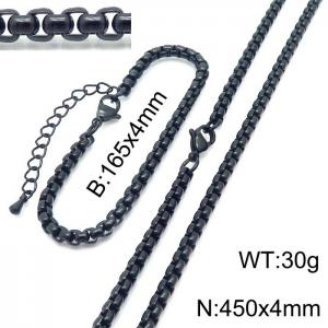 Stainless steel 450x4mm&165x4mm square pearl chain black simple sets - KS198116-Z
