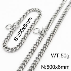 Stainless steel 200x6mm&500x6mm cuban chain circle clasp classic silver sets - KS198209-ZZ