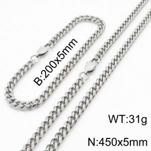 Stainless steel 200x5mm&450x5mm cuban chain special clasp classic silver sets - KS198218-ZZ