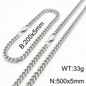 Stainless steel 200x5mm&500x5mm cuban chain special clasp classic silver sets - KS198219-ZZ