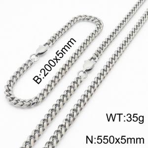 Stainless steel 200x5mm&550x5mm cuban chain special clasp classic silver sets - KS198220-ZZ