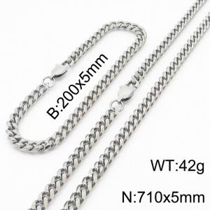 Stainless steel 200x5mm&710x5mm cuban chain special clasp classic silver sets - KS198223-ZZ