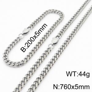 Stainless steel 200x5mm&760x5mm cuban chain special clasp classic silver sets - KS198224-ZZ