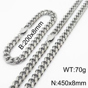 Stainless steel 200x8mm&450x8mm cuban chain special clasp classic silver sets - KS198232-ZZ