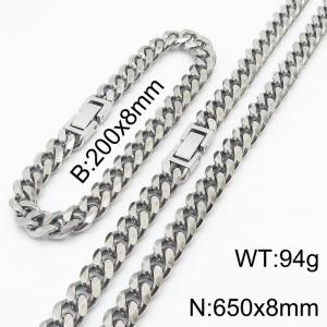 Stainless steel 200x8mm&650x8mm cuban chain fashional clasp classic silver sets - KS198243-ZZ