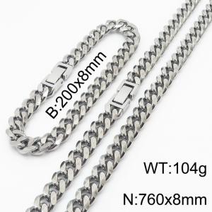 Stainless steel 200x8mm&760x8mm cuban chain fashional clasp classic silver sets - KS198245-ZZ