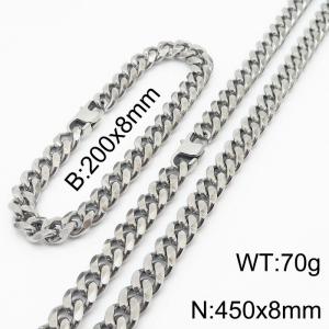 Stainless steel 200x8mm&450x8mm cuban chain special clasp classic silver sets - KS198246-ZZ