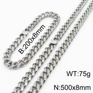 Stainless steel 200x8mm&500x8mm cuban chain special clasp classic silver sets - KS198247-ZZ