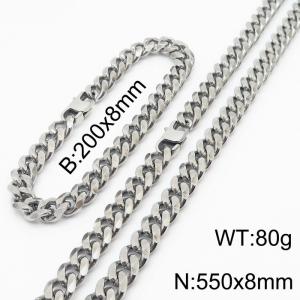 Stainless steel 200x8mm&550x8mm cuban chain special clasp classic silver sets - KS198248-ZZ