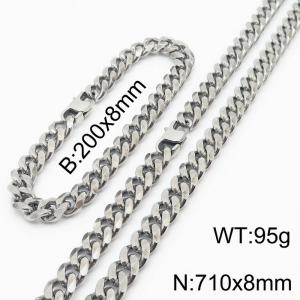 Stainless steel 200x8mm&710x8mm cuban chain special clasp classic silver sets - KS198251-ZZ