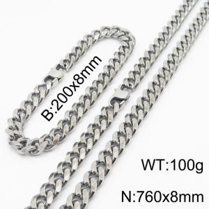 Stainless steel 200x8mm&760x8mm cuban chain special clasp classic silver sets - KS198252-ZZ