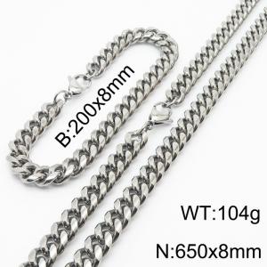 200x8mm & 650x8mm Stainless Steel 304 Cuban Chain Bracelet & Necklace Set Males Jewelry With Classic Lobster Clasp - KS198341-ZZ