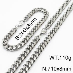 200x8mm & 710x8mm Stainless Steel 304 Cuban Chain Bracelet & Necklace Set Males Jewelry With Classic Lobster Clasp - KS198342-ZZ