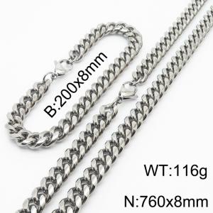 200x8mm & 760x8mm Stainless Steel 304 Cuban Chain Bracelet & Necklace Set Males Je - KS198343-ZZ