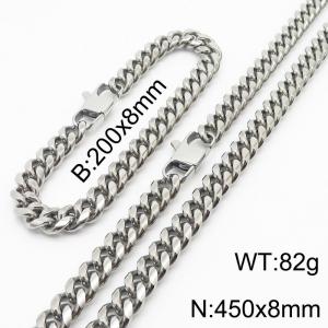 200x8mm & 450x8mm Stainless Steel 304 Cuban Chain Bracelet & Necklace Set Males Jewelry - KS198344-ZZ