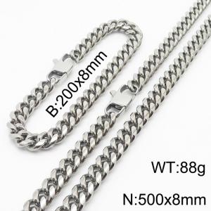 200x8mm & 500x8mm Stainless Steel 304 Cuban Chain Bracelet & Necklace Set Males Jewelry - KS198345-ZZ