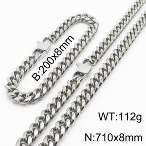 200x8mm & 710x8mm Stainless Steel 304 Cuban Chain Bracelet & Necklace Set Males Jewelry - KS198349-ZZ