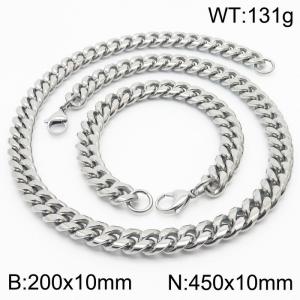 200x10mm & 450x10mm Stainless Steel 304 Cuban Curb Chain Bracelet & Necklace Set With Classic Lobster Clasp Men Fashion Party Jewelry - KS198358-ZZ