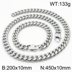 200x10mm & 450x10mm Stainless Steel 304 Cuban Chain Bracelet & Necklace Set Males Jewelry - KS198365-ZZ