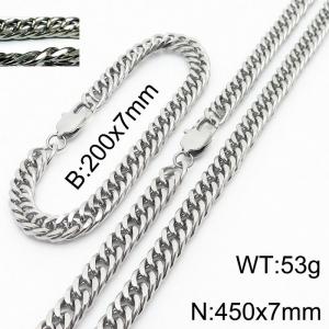 Simple ins style unisex Encrypted Riding crop Chain bracelet necklace Stainless steel jewelry set - KS198400-ZZ