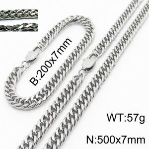 Simple ins style unisex Encrypted Riding crop Chain bracelet necklace Stainless steel jewelry set - KS198401-ZZ