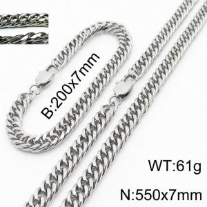 Simple ins style unisex Encrypted Riding crop Chain bracelet necklace Stainless steel jewelry set - KS198402-ZZ