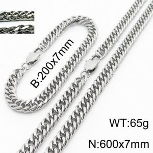 Simple ins style unisex Encrypted Riding crop Chain bracelet necklace Stainless steel jewelry set - KS198403-ZZ