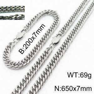 Simple ins style unisex Encrypted Riding crop Chain bracelet necklace Stainless steel jewelry set - KS198404-ZZ