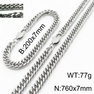 Simple ins style unisex Encrypted Riding crop Chain bracelet necklace Stainless steel jewelry set - KS198406-ZZ