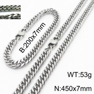 Simple ins style unisex Encrypted Riding crop Chain bracelet necklace Stainless steel jewelry set - KS198414-ZZ