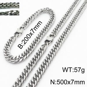 Simple ins style unisex Encrypted Riding crop Chain bracelet necklace Stainless steel jewelry set - KS198415-ZZ