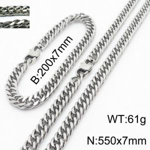 Simple ins style unisex Encrypted Riding crop Chain bracelet necklace Stainless steel jewelry set - KS198416-ZZ