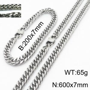 Simple ins style unisex Encrypted Riding crop Chain bracelet necklace Stainless steel jewelry set - KS198417-ZZ