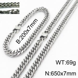 Simple ins style unisex Encrypted Riding crop Chain bracelet necklace Stainless steel jewelry set - KS198418-ZZ