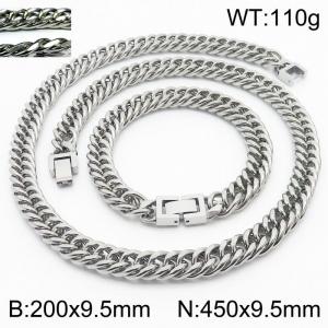 Simple ins style men's encrypted riding crop Chain Jewelry buckle bracelet necklace Stainless steel ornament set - KS198421-ZZ