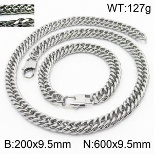 Fashion popular men's encryption riding crop chain bracelet necklace stainless steel jewelry set - KS198431-ZZ