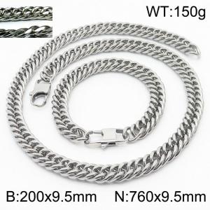 Fashion popular men's encryption riding crop chain bracelet necklace stainless steel jewelry set - KS198434-ZZ