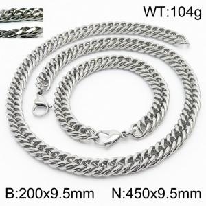 Fashion popular men's encryption riding crop chain bracelet necklace stainless steel jewelry set - KS198435-ZZ