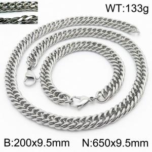 Fashion popular men's encryption riding crop chain bracelet necklace stainless steel jewelry set - KS198439-ZZ