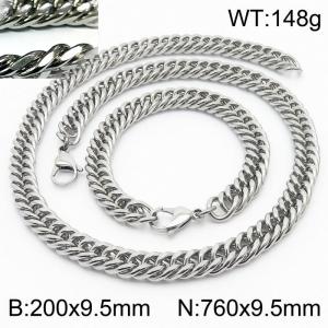 Fashion popular men's encryption riding crop chain bracelet necklace stainless steel jewelry set - KS198441-ZZ