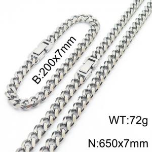 Stainless steel 200x7mm&650x7mm cuban chain fashional clasp classic silver sets - KS198509-ZZ