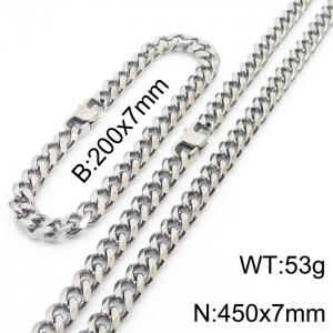 Stainless steel 200x7mm&450x7mm cuban chain special clasp classic silver sets - KS198512-ZZ