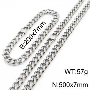 Stainless steel 200x7mm&500x7mm cuban chain special clasp classic silver sets - KS198513-ZZ