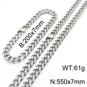 Stainless steel 200x7mm&550x7mm cuban chain special clasp classic silver sets - KS198514-ZZ
