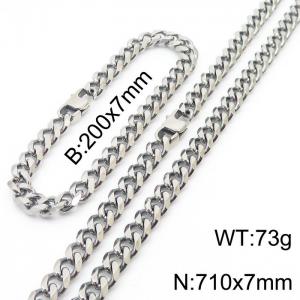 Stainless steel 200x7mm&710x7mm cuban chain special clasp classic silver sets - KS198517-ZZ