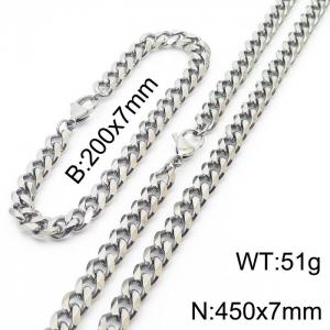 Stainless steel 200x7mm&450x7mm cuban chain lobster clasp classic silver sets - KS198519-ZZ