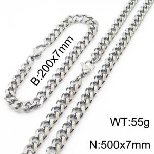 Stainless steel 200x7mm&500x7mm cuban chain lobster clasp classic silver sets - KS198520-ZZ