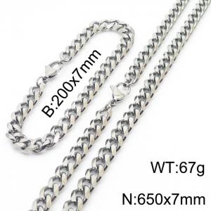Stainless steel 200x7mm&650x7mm cuban chain lobster clasp classic silver sets - KS198523-ZZ